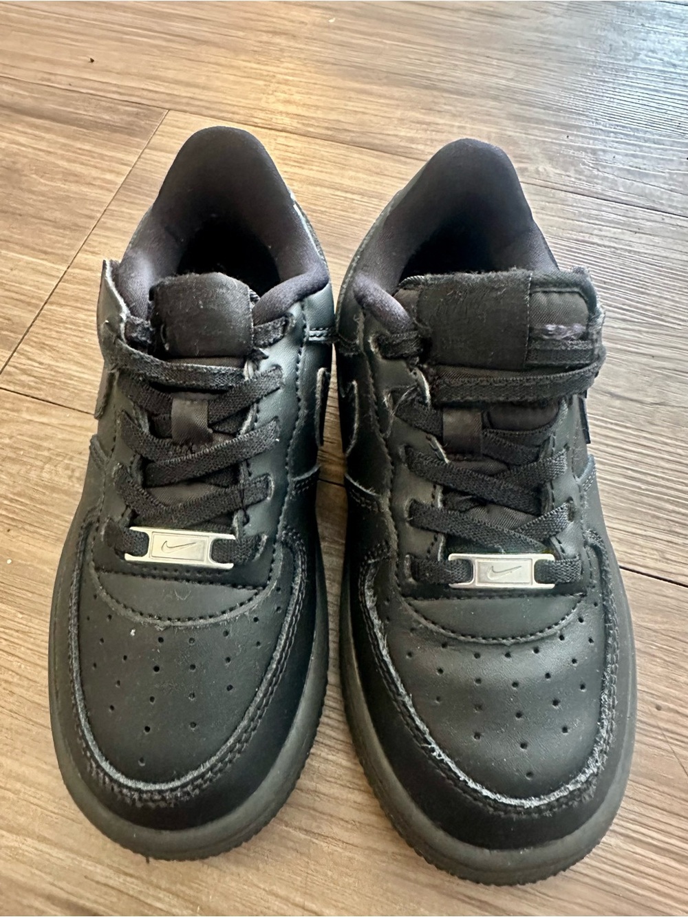 Nike Black Leather Air force one Low-Top Sneakers with Silver Lace Dubraes